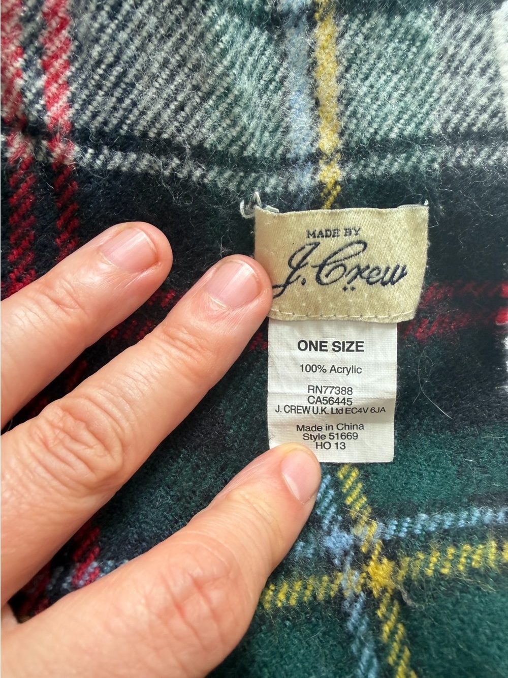 J. Crew Green & Red Plaid Acrylic Scarf